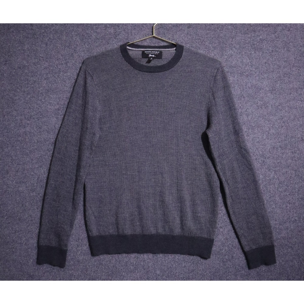 Banana Republic Italian Merino Yarn LS Crew Neck Sweater Baruffa Gray Size M EUC